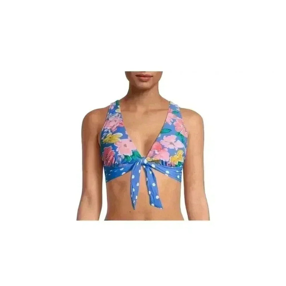 Time and Tru Women's Cabana Blue Floral Triangle Swim Top Women Size Small - Picture 2 of 6